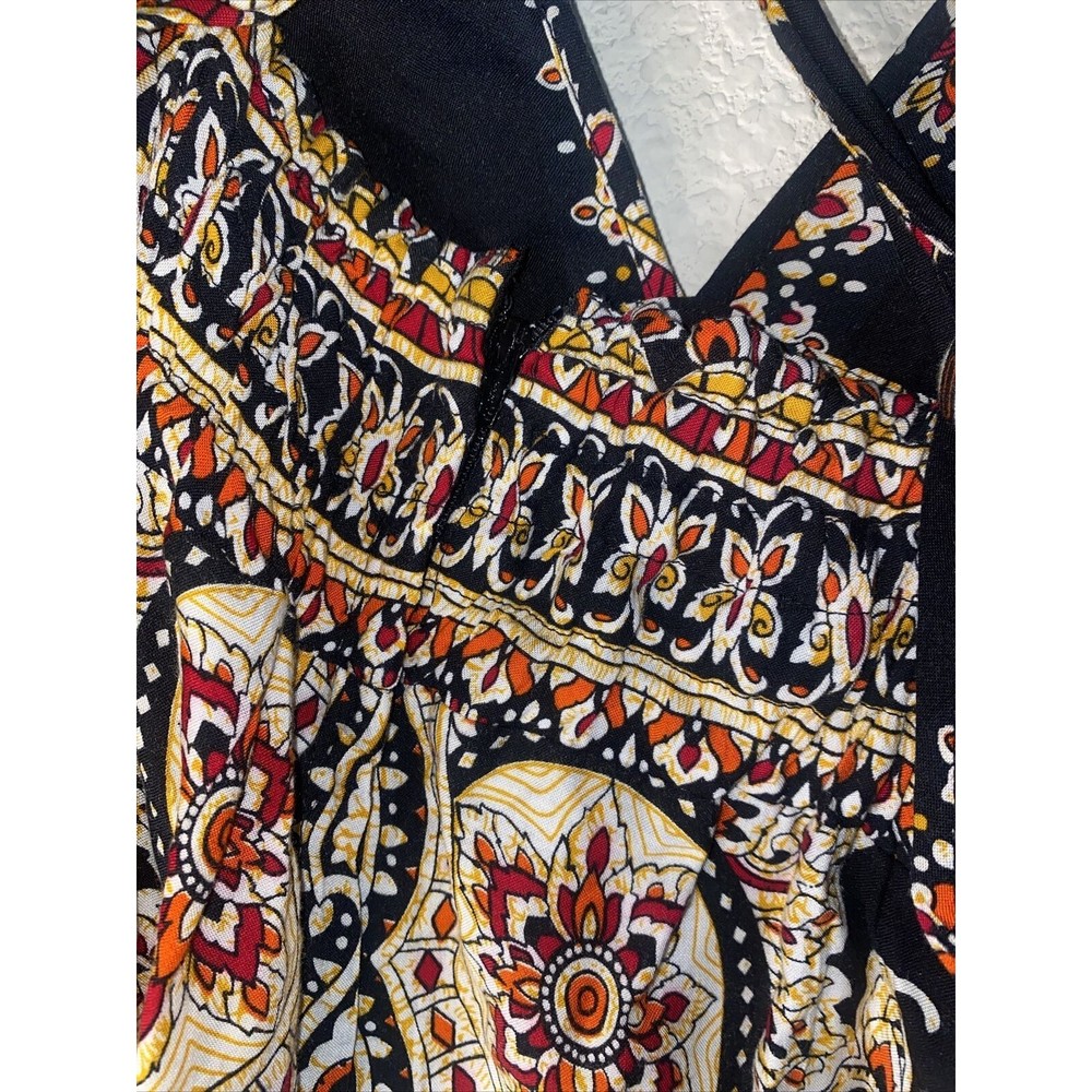 Angie Boho Floral Large Vneck Tank Hippie Full Button Back Long Dress Indie - Picture 5 of 8